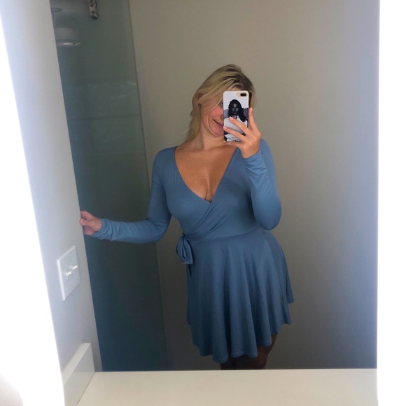 Long sleeved blue wrap dress Long sleeved blue wrap dress